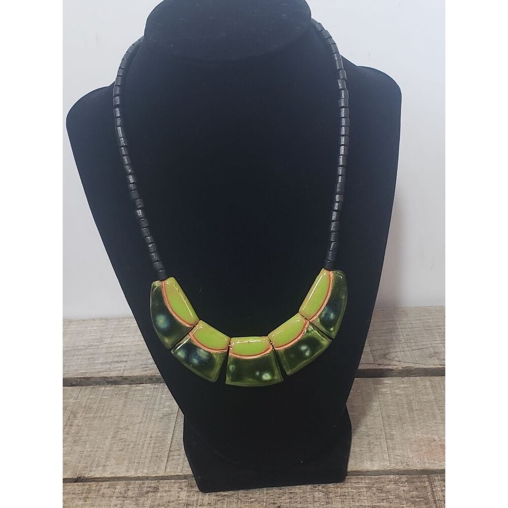 ARTISAN Pottery Beaded Necklace Greens